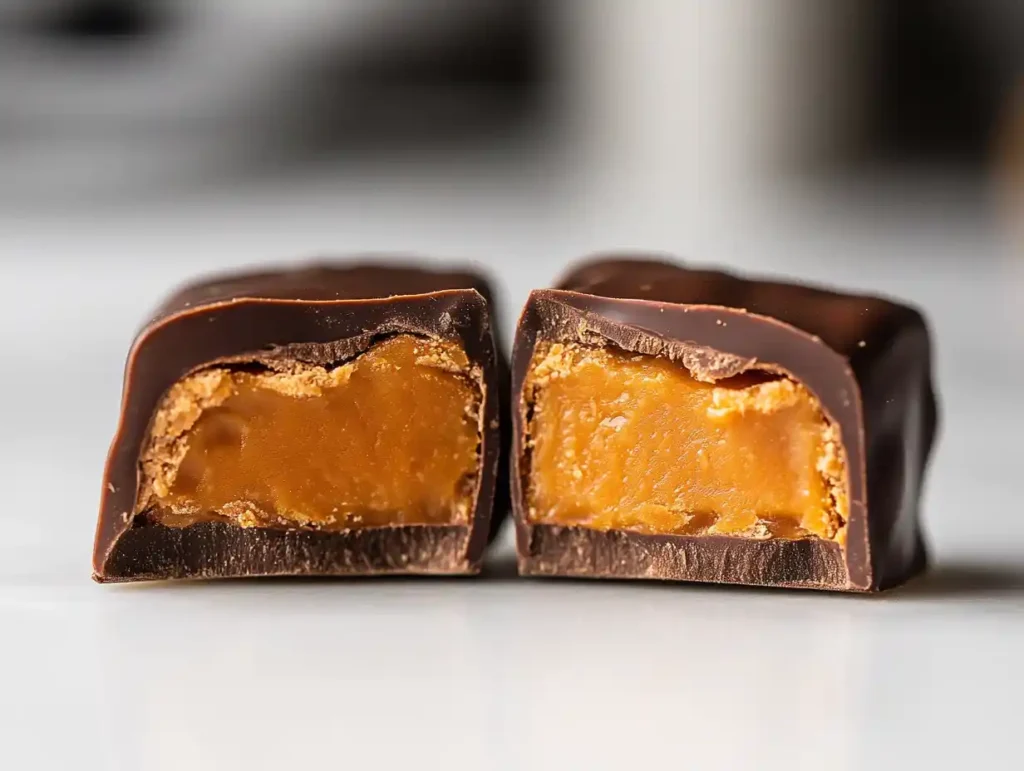 Butterfinger candy bar with a focus on the orange filling.
