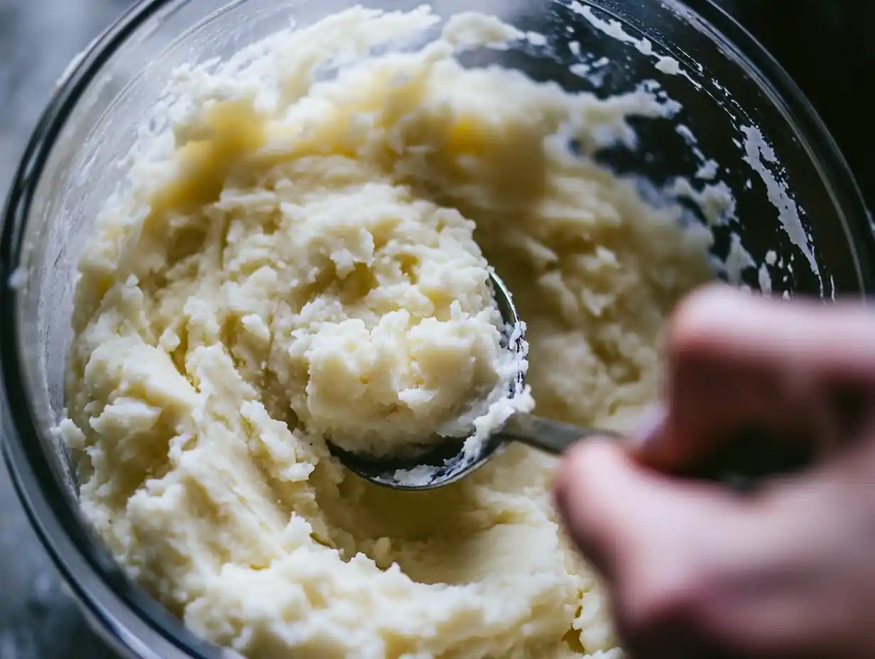 Properly storing mashed potatoes in airtight containers for freezing.