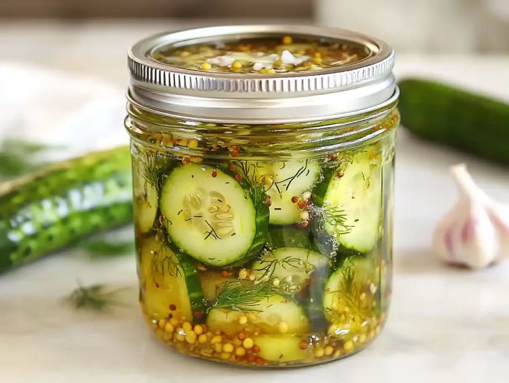 Fresh cucumbers being pickled in brine