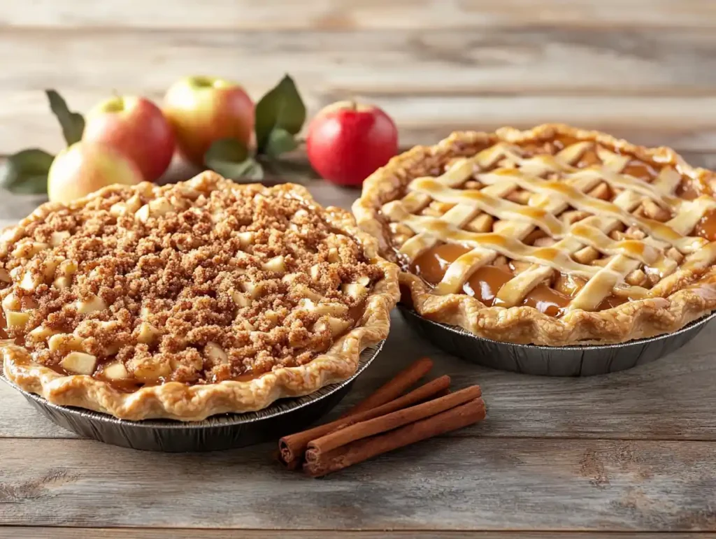 Traditional apple pie vs Dutch apple pie side by side.