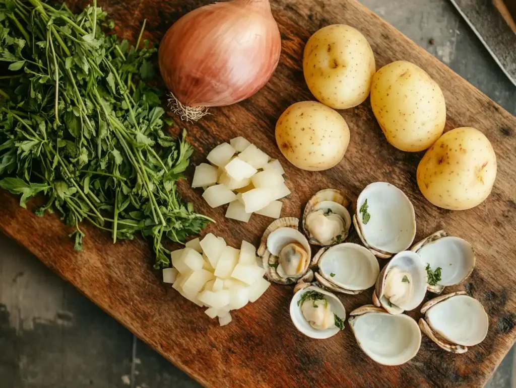 Chowder ingredients being prepared.