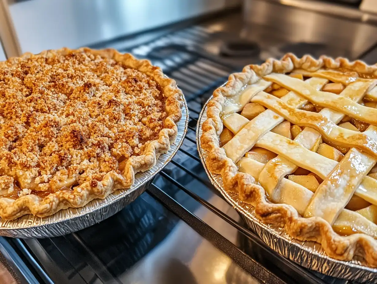 A side-by-side comparison of French apple pie and regular apple pie.