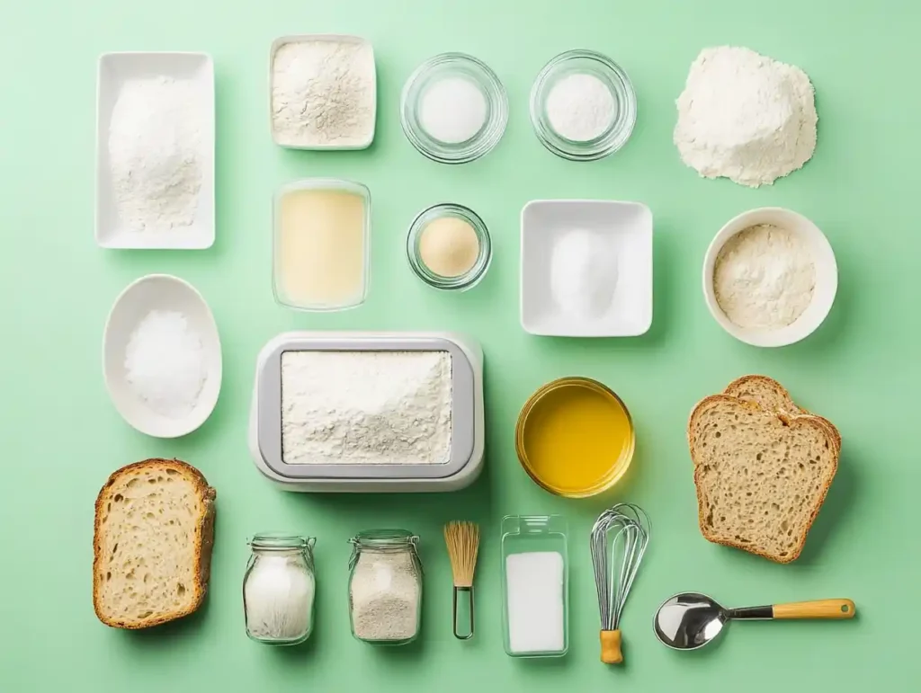 Ingredients for making homemade bread with a bread machine.