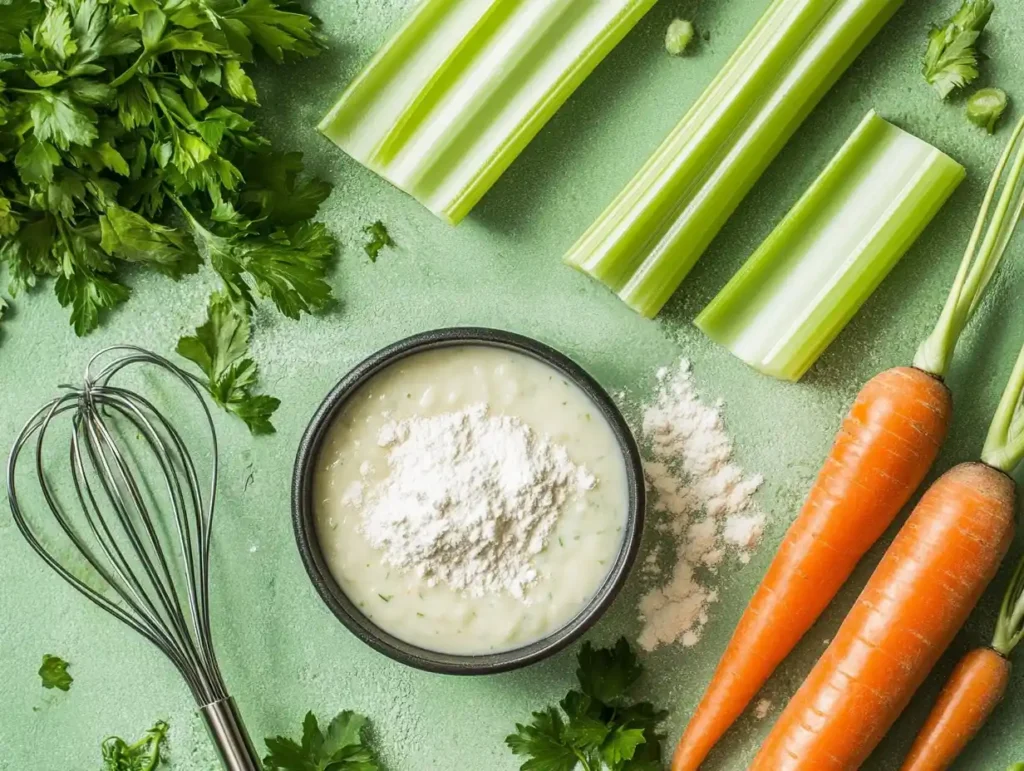 Arrowroot powder and vegetables on a counter