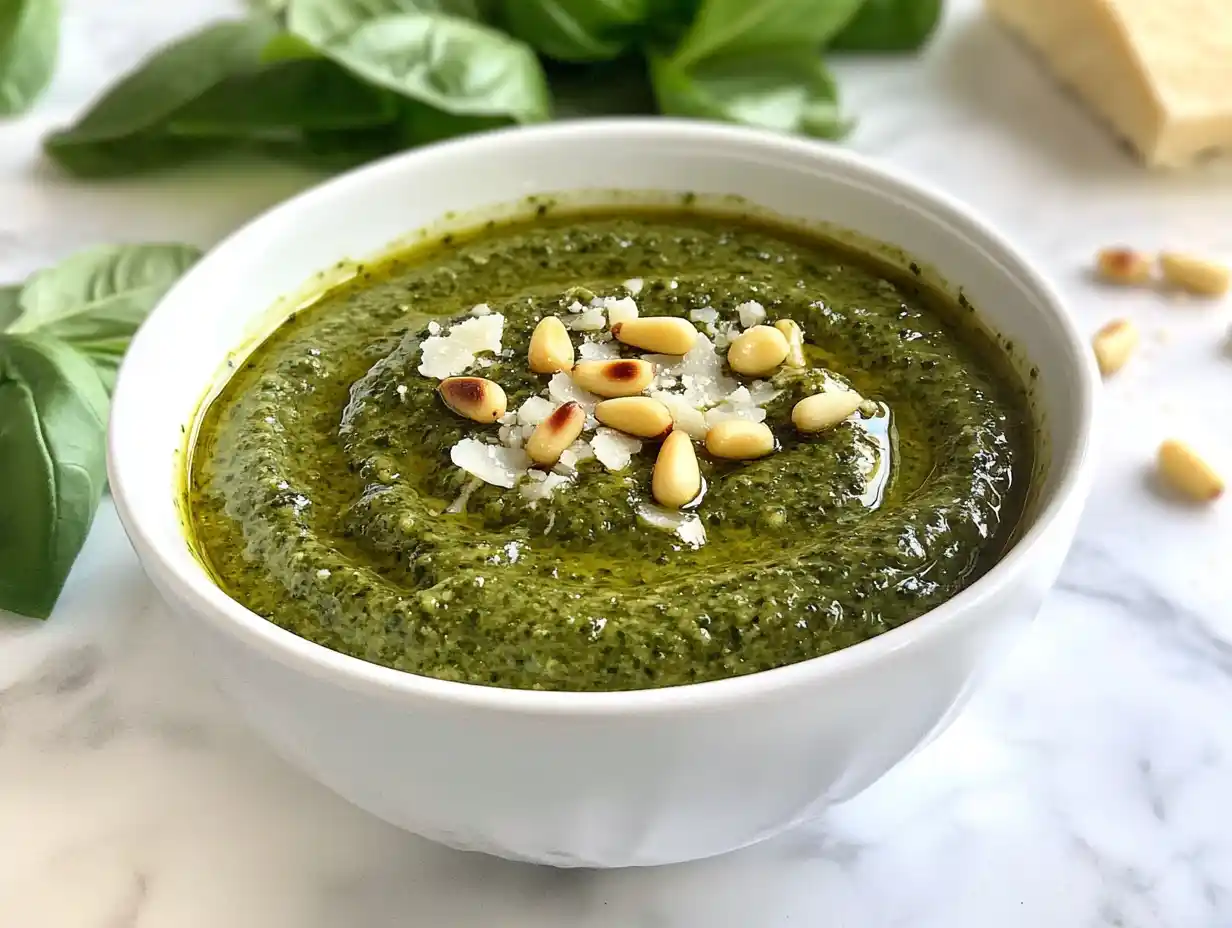 Fresh Modern Pesto Sauce in a Stylish Setting