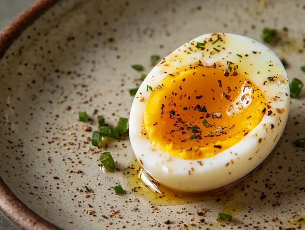 A sliced pickled egg showing brine penetration.