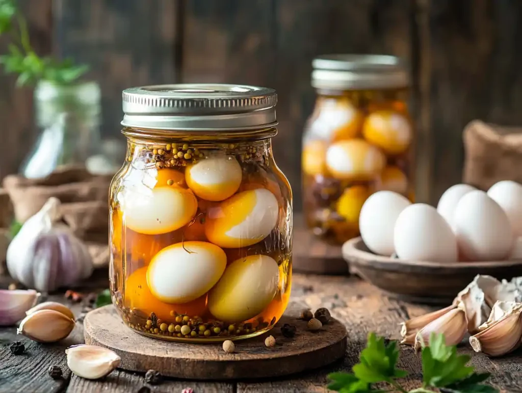 Apple cider vinegar vs. white vinegar pickled eggs side by side.