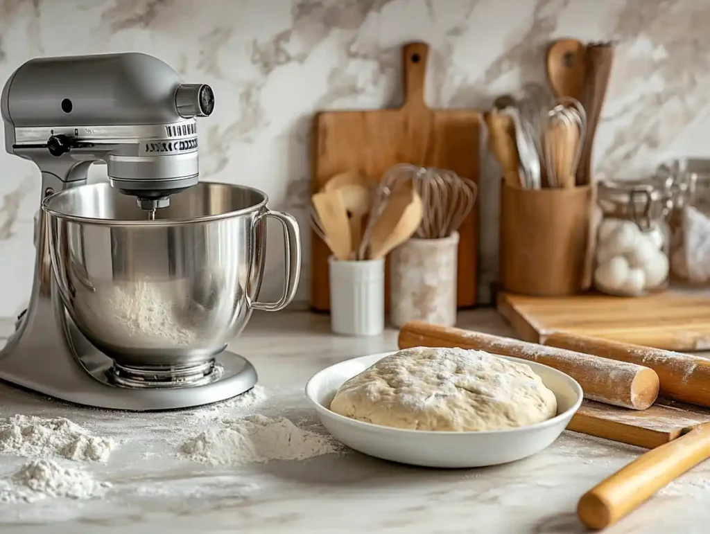 Stand mixer and no-knead dough setup as alternatives to breadmakers.