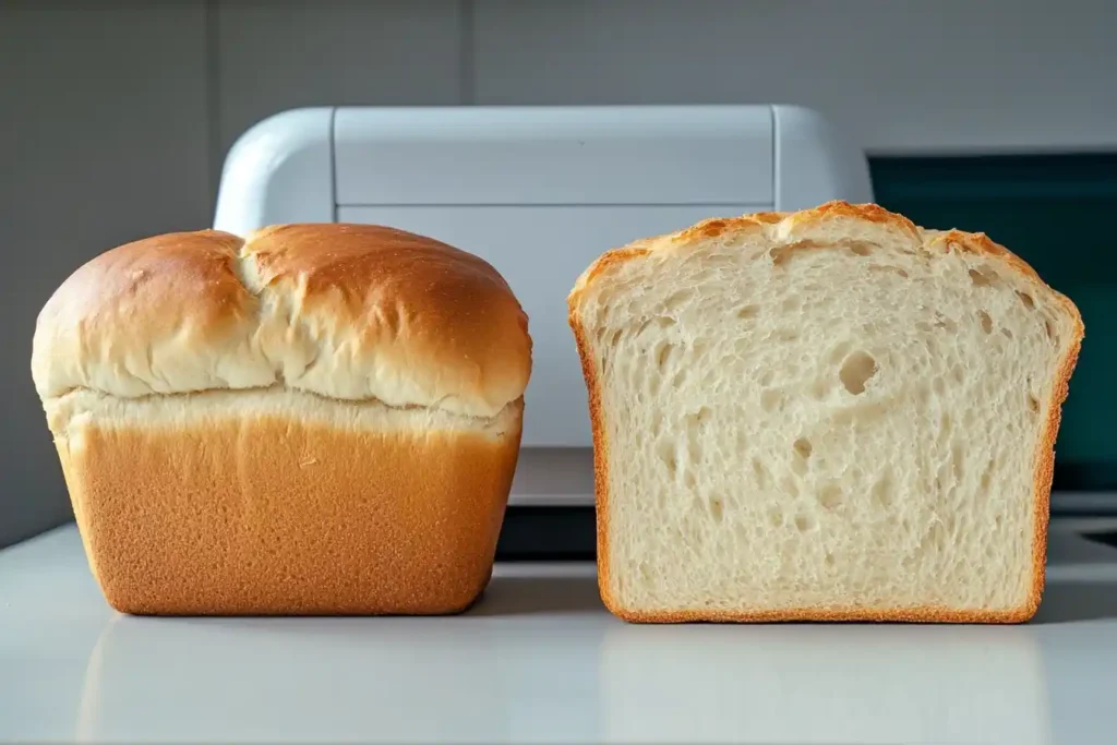Bread machine loaf compared to an artisan-style loaf with crispy crust.