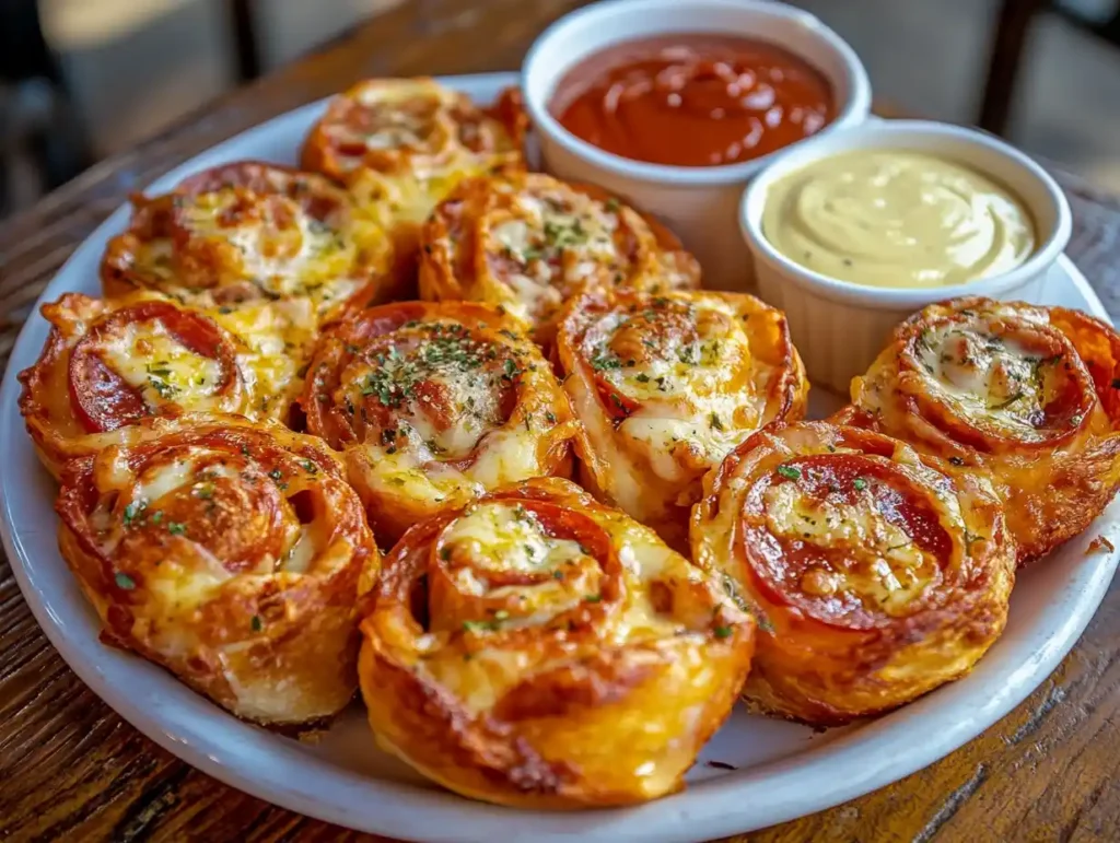 Delicious pepperoni pinwheels fresh out of the oven.