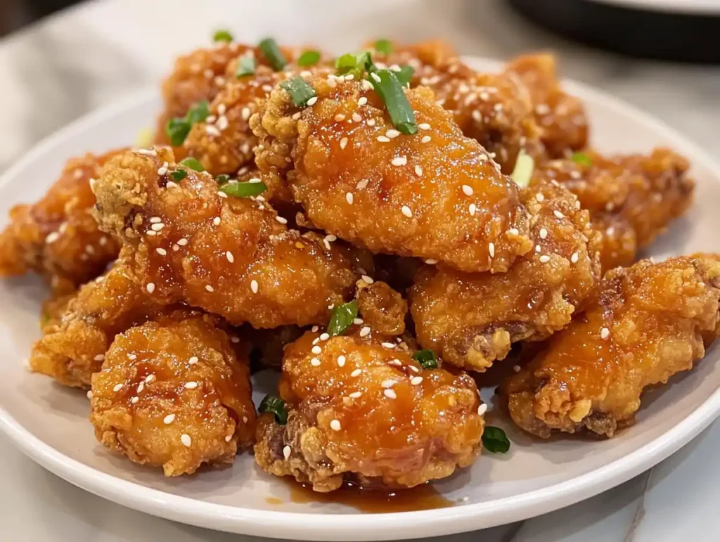 Honey garlic sauce glazed on chicken wings