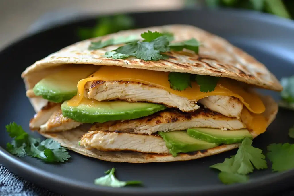 Healthier Crunchwrap Slider with grilled chicken and avocado.