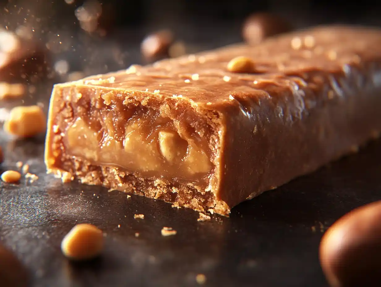 A close-up of Butterfinger filling layers.