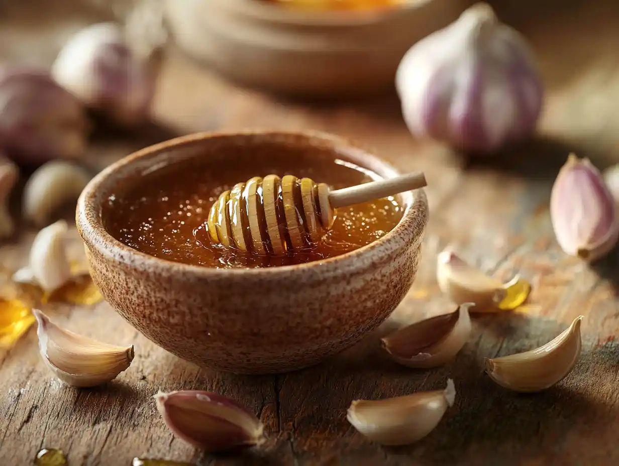 Thick and glossy honey garlic sauce in a bowl