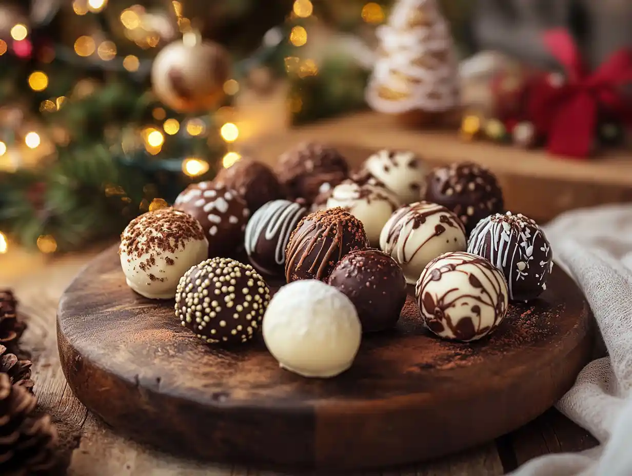 Christmas truffles arranged on a festive table