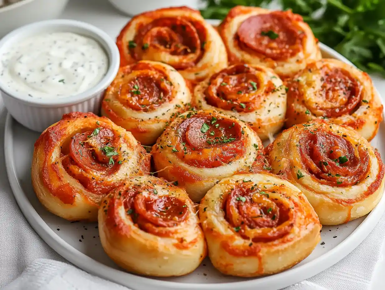 Freshly baked pepperoni roll with melted cheese and pepperoni slices.