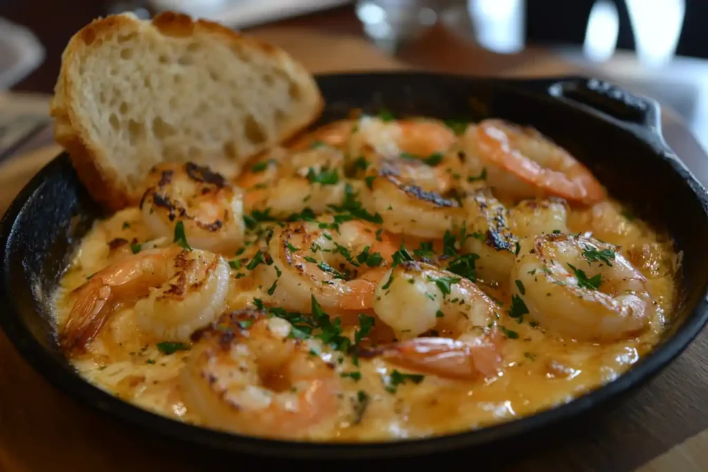 Sautéed shrimp in garlic butter sauce with parsley.