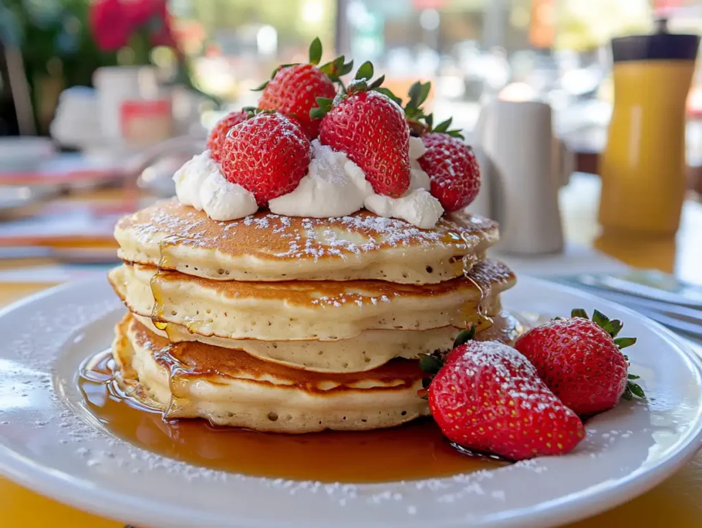 Fluffy pancakes served with creative toppings.