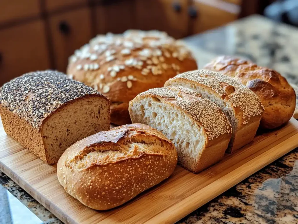 Assorted homemade bread varieties.